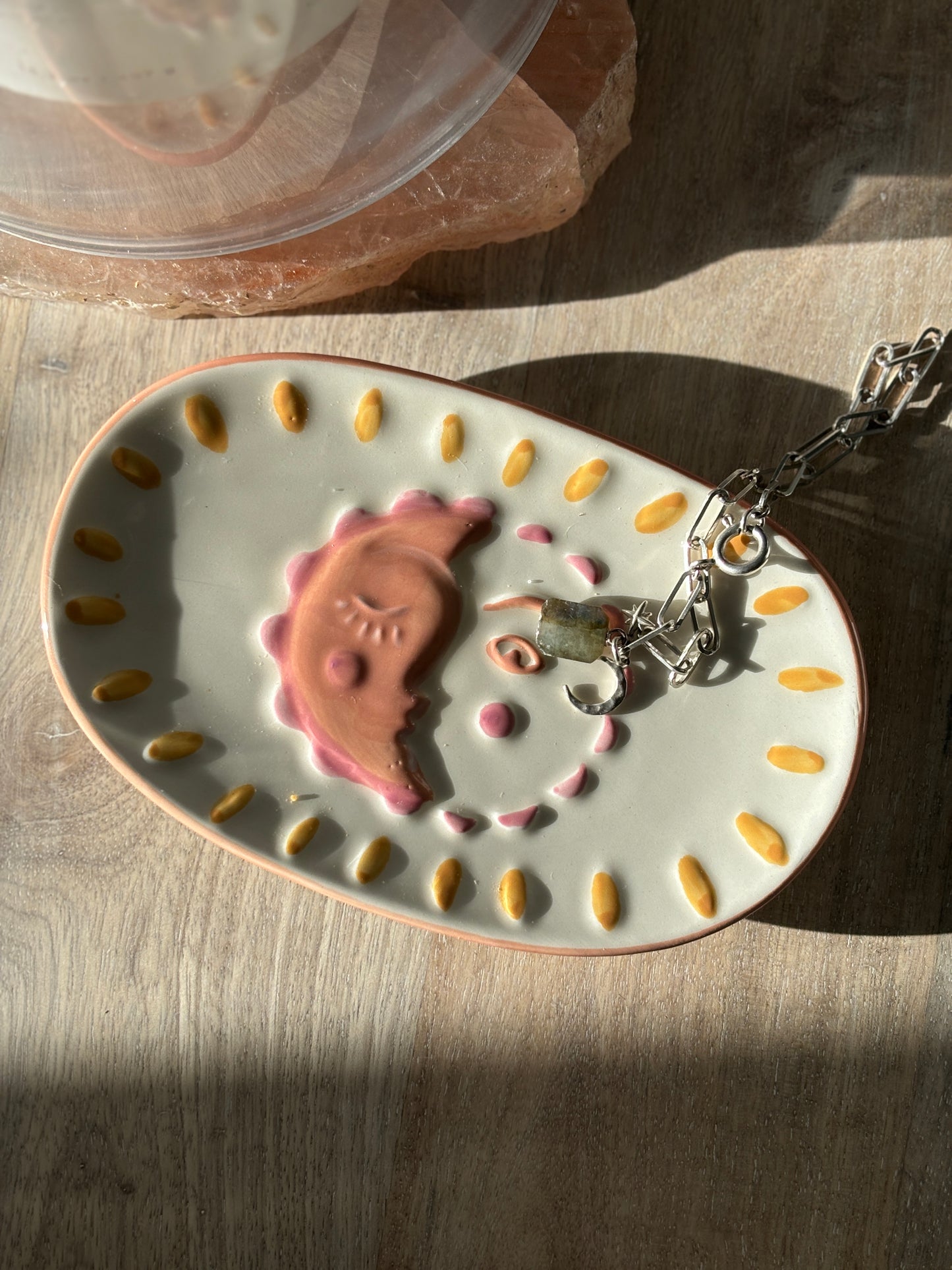 Sun & Moon Face Ceramic Trinket Dish