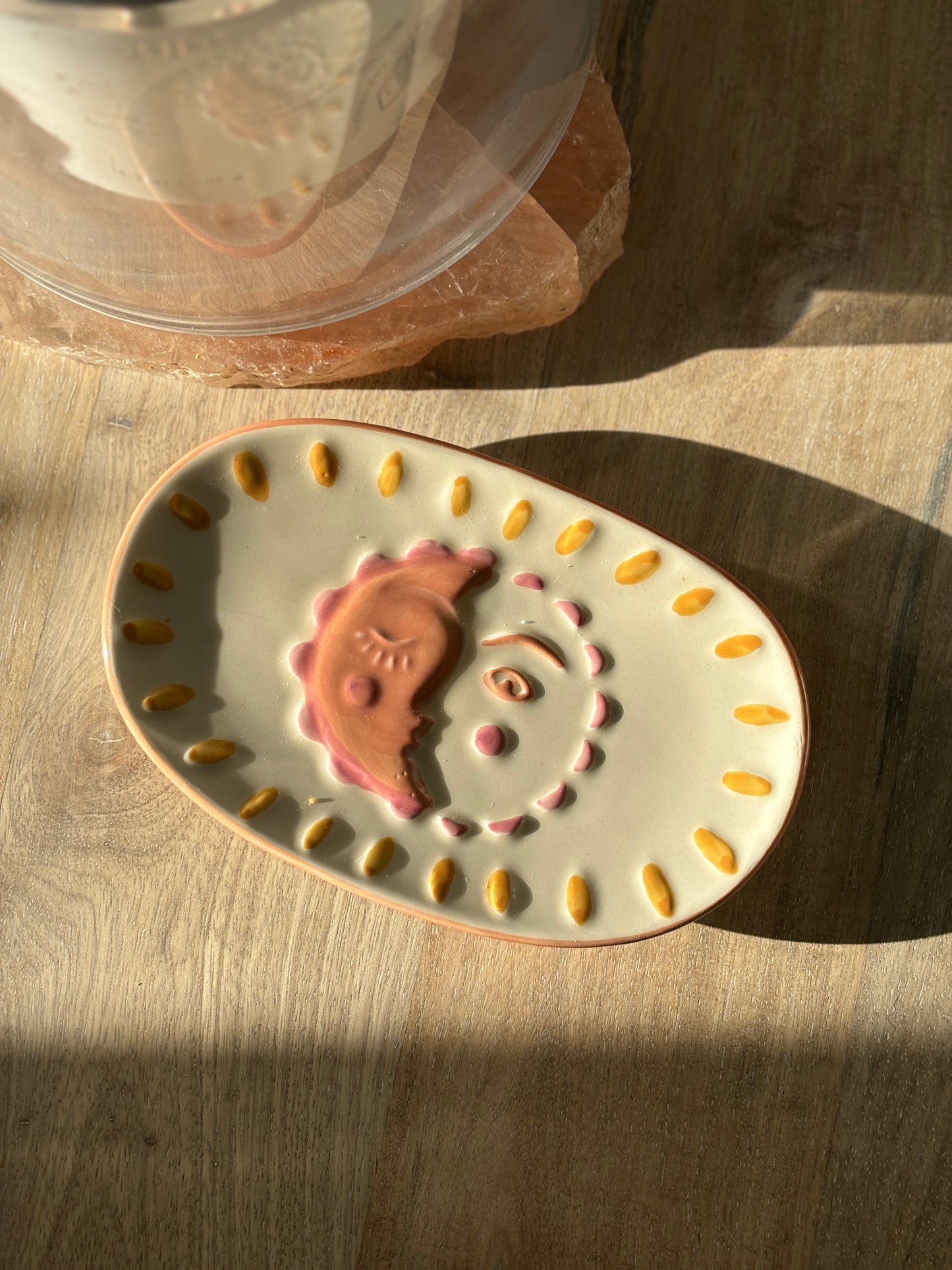 Sun & Moon Face Ceramic Trinket Dish