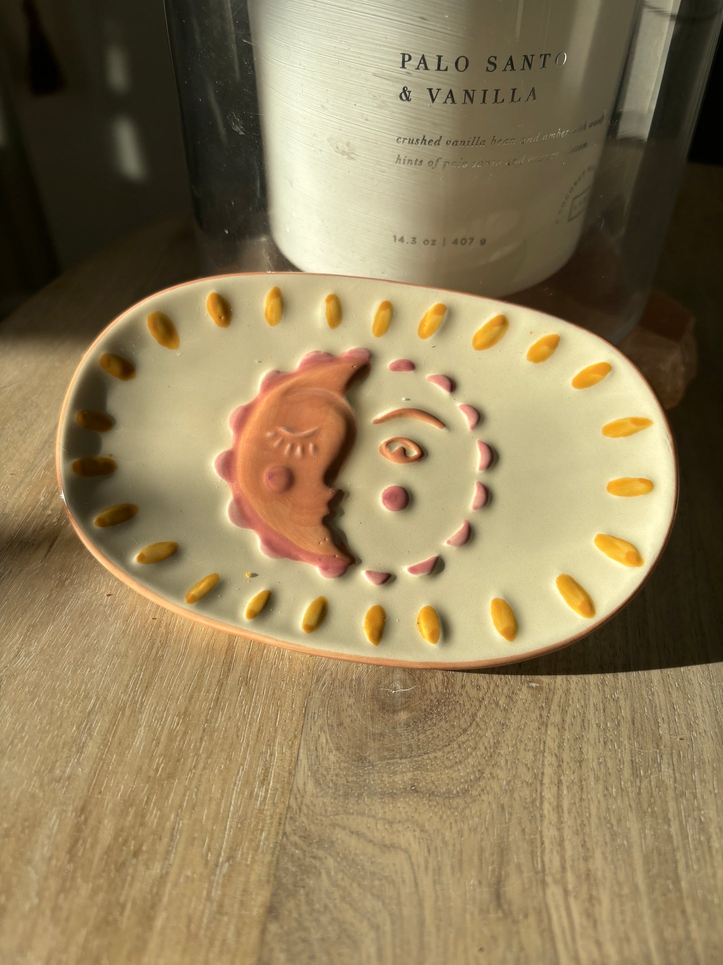 Sun & Moon Face Ceramic Trinket Dish