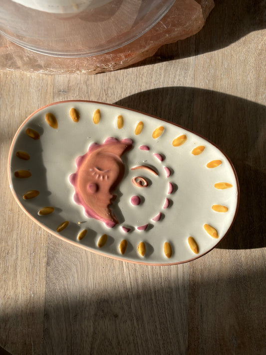 Sun & Moon Face Ceramic Trinket Dish