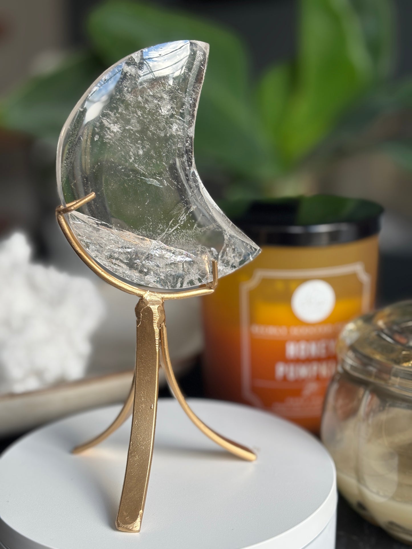 Clear Quartz Moon with Custom Stand