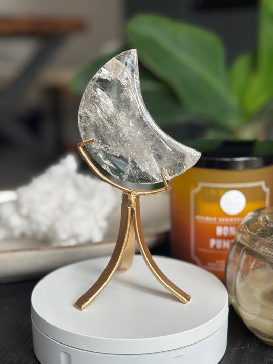 Clear Quartz Moon with Custom Stand