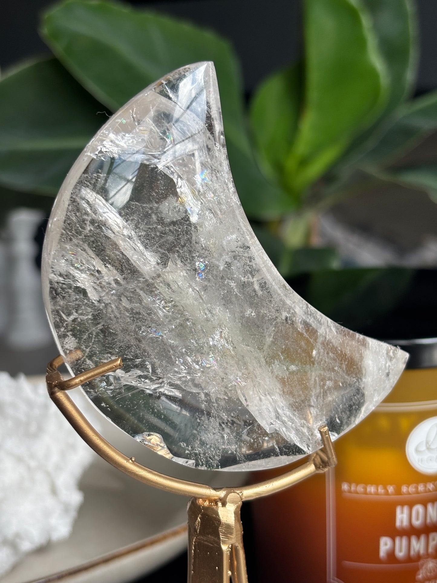 Clear Quartz Moon with Custom Stand