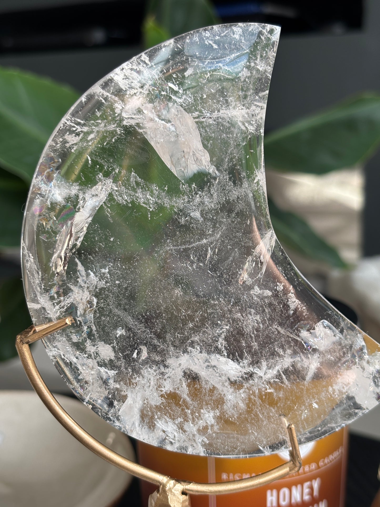 Clear Quartz Moon with Custom Stand