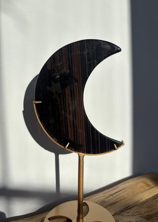 Midnight Lace Obsidian Moon with stand | Crystal Carvings | Statement Crystal