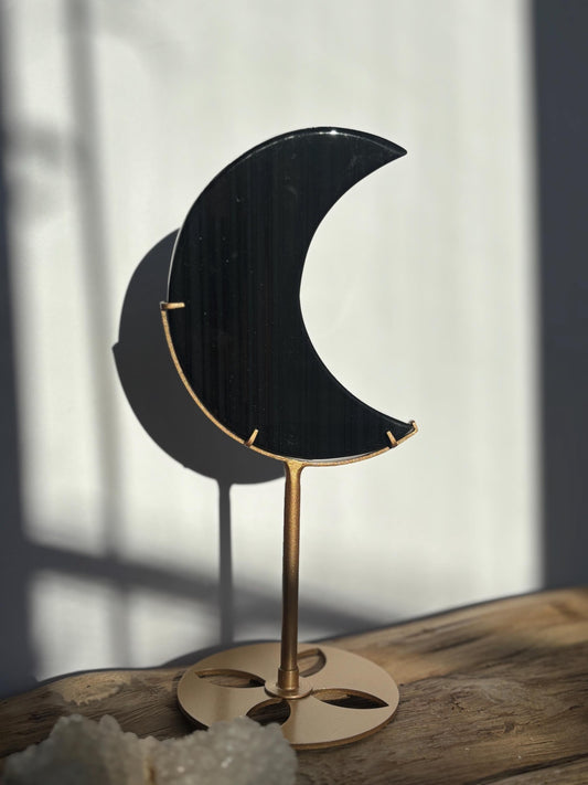 Midnight Lace Obsidian Moon with stand | Crystal Carvings | Statement Crystal