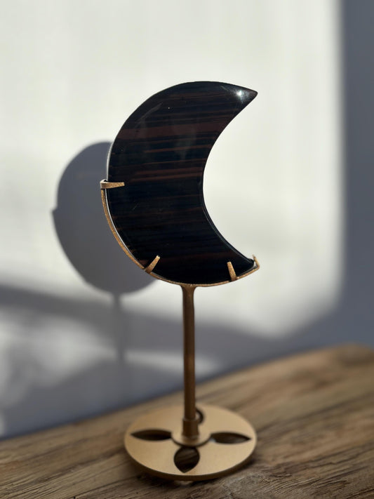 Midnight Lace Obsidian Moon with stand | Crystal Carvings | Statement Crystal